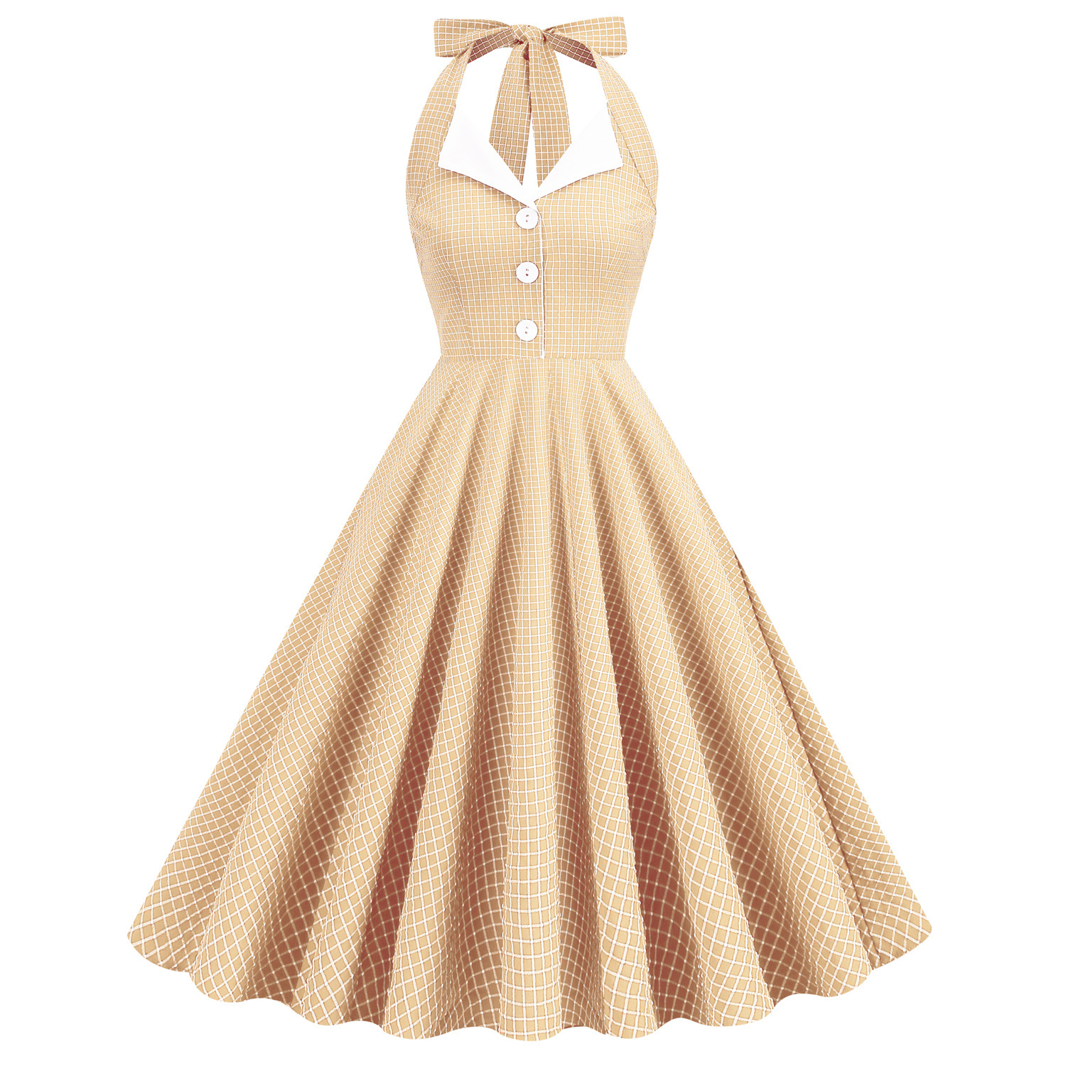 1950s Halter Dresses for Women with Pockets Vintage Cocktail Swing Dress